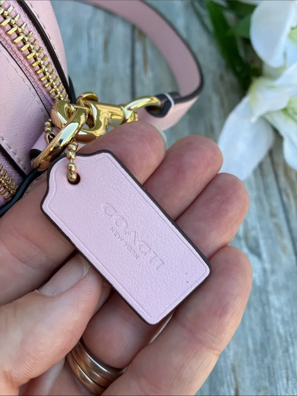 Coach Mini Carey Crossbody Bag In Light Pink Shiny Leather Purse